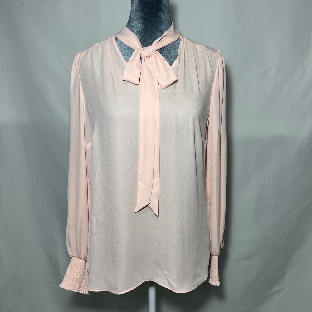 Ralph Lauren Blouse Top Long Sleeve Sheer Pink Front Tie Womens M NWT